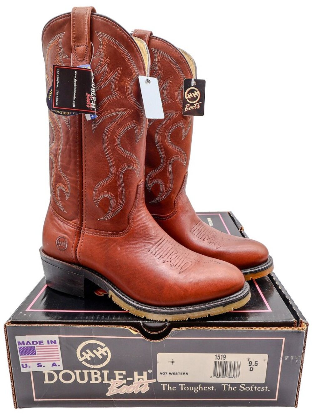 Vintage Double-H Boots Mens 9.5 D Ochre Leather AG7 Ice Work Western USA 1519 NW
